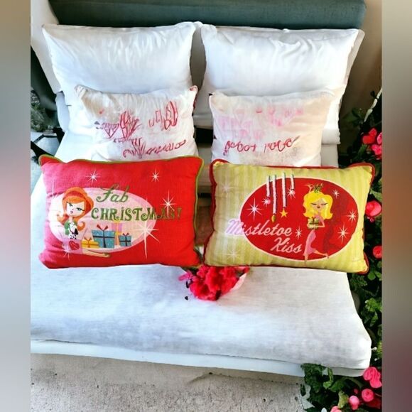 2  RETRO PILLOWS 1950's Inspired  OBLONG Rectangle VINTAGE 18" X 1" - Picture 3 of 11